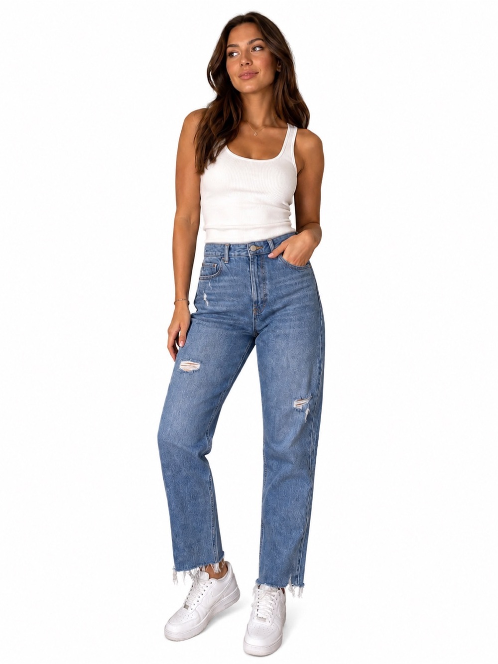 Zara Women's Blue Denim Distressed Four Button Frayed High Rise Jeans Size 6